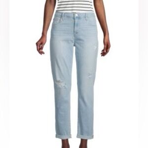 Hudson Jeans Natalie Mid-Rise Light Wash Boyfriend Distressed Crop Denim Size 27